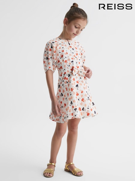 Reiss Ivory Print Freeda 9-12 yrs Heart Print Linen Mini Dress (C58041) | 573 QAR