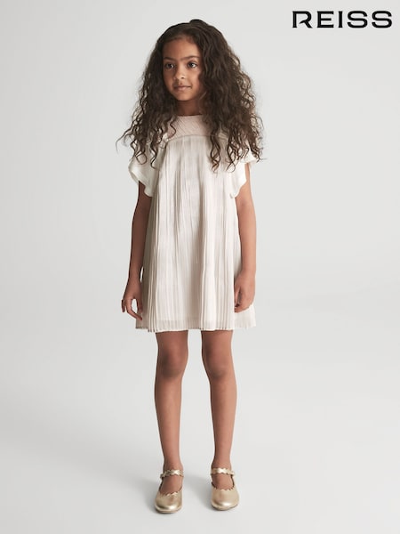 Reiss Silver Ariella Senior Metallic Pleated Dress (C58364) | €120