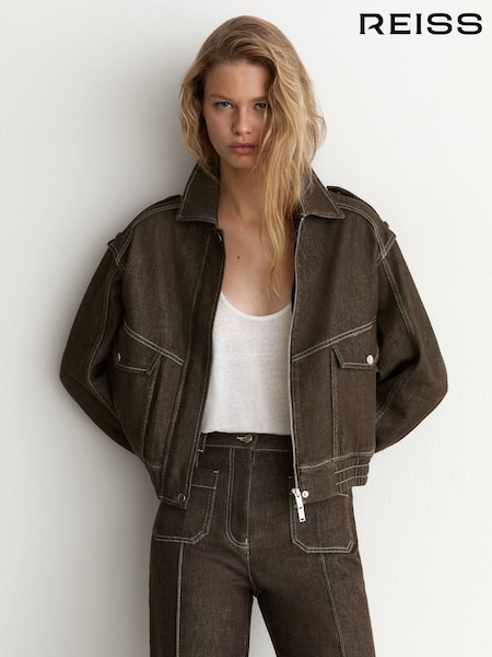 Marrón - Chaqueta bomber vaquera relajada Reiss Blair