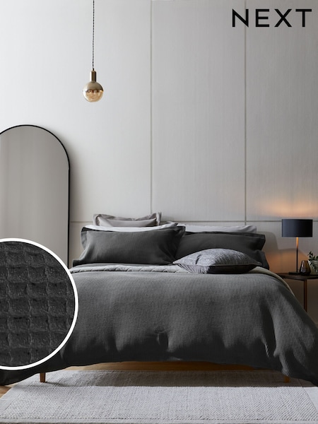 Charcoal Grey Waffle Duvet Cover And Pillowcase Set (C58388) | €26 - €49