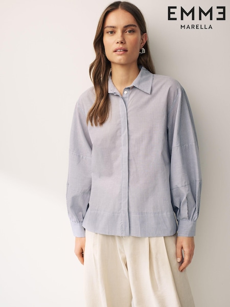 Emme by Marella Blue 100% Cotton Ciad Long Sleeve Shirt (C58976) | 459 LEI