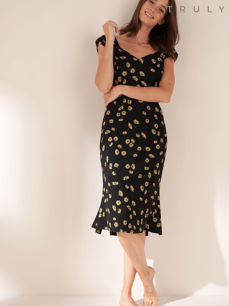 Truly Black Daisy Print Sweetheart Dress (C59140) | €53