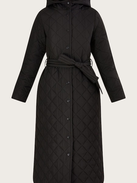 Monsoon Black Quilted Hooded Longline Quinn Coat In Recycled Polyester (C59176) | €66