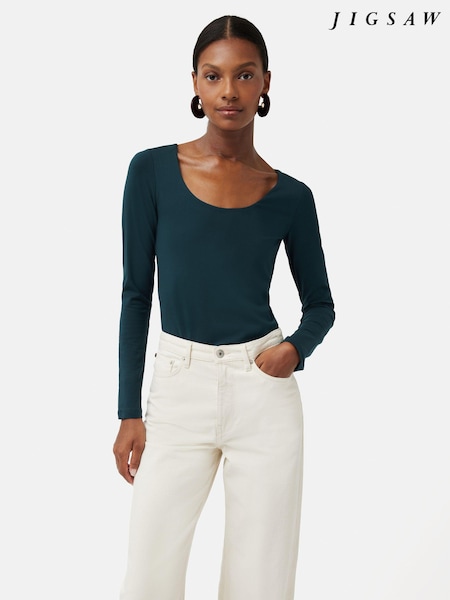 Jigsaw Green Double Front Ballet Neck T-Shirt (C59301) | AED86