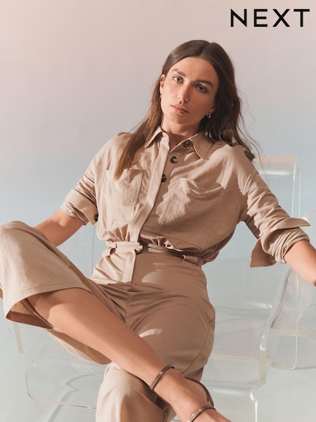 Neutral Brown Long Sleeves Utility Boiler Suit (C59465) | €27