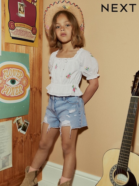 White Embroidered Ruched Blouse (3-16yrs) (C59685) | €13 - €18