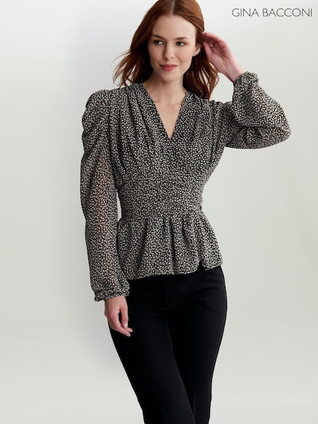 Gina Bacconi Nomy Black Blouse With Rouched Waistband (C59979) | €41.50