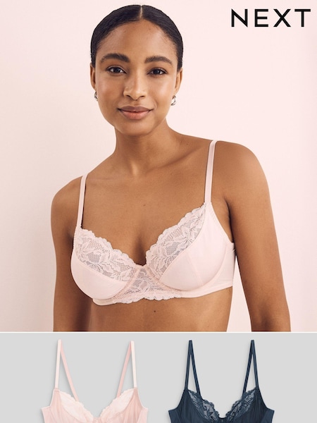 Navy Blue/Pink 2 Pack Non Pad Full Cup Bras 2 Pack (C60020) | OMR7