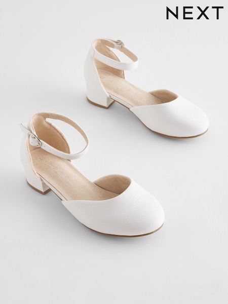 Weiß/Satin/Schmutzbeständig - Blumenmädchen-Schuhe mit Knöchelriemen und niedrigem Absatz für besondere Anlässe (C60517) | 15 € - 20 €
