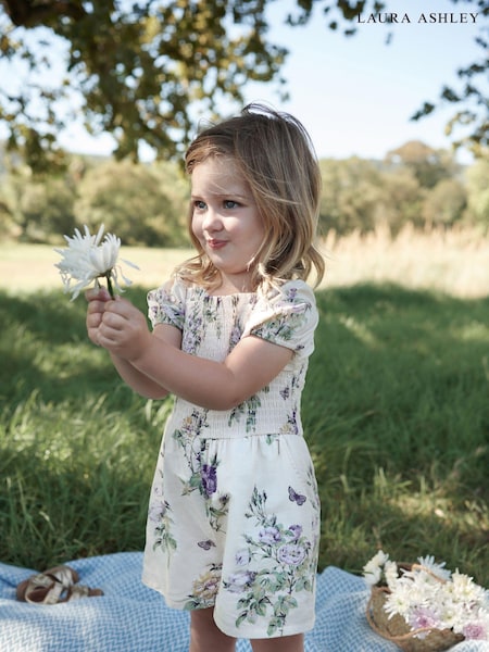 Laura Ashley Cream/Lilac Shirred Playsuit (C60537) | €14.50 - €17.50