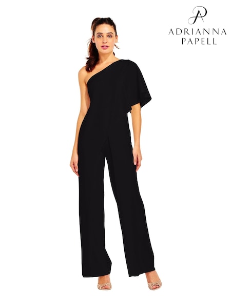Adrianna Papell Black One Shoulder Jumpsuit (C60571) | 985 QAR
