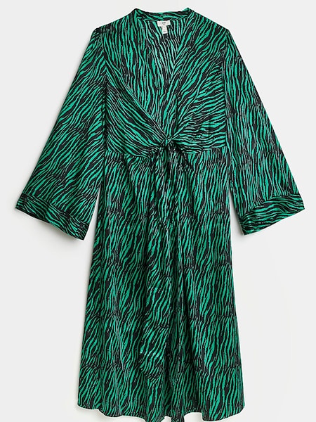 River Island Plus Green Tie Front Belted Midi Dress (C60616) | €34