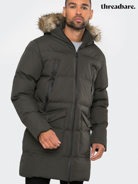 Verde kaki - Parka căptușită Threadbare , cu paragate, rezistentă la duș (C60635) | 313 LEI
