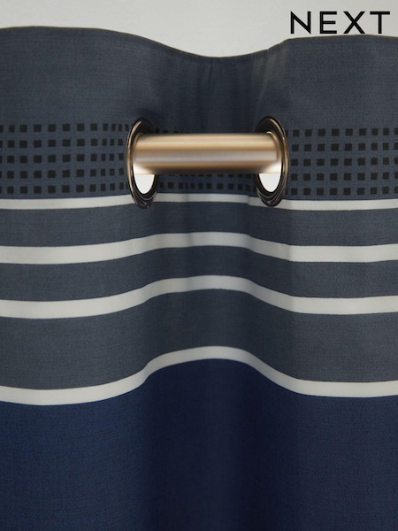 Blue Stripe Blackout Thermal Eyelet Curtains (C60780) | €30 - €66
