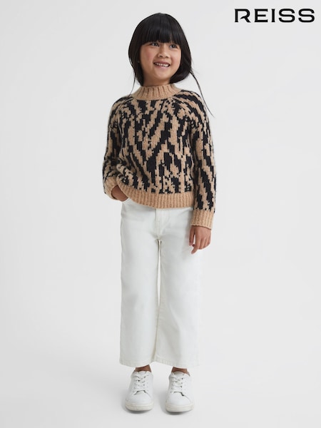 Reiss Camel Ava Senior Animal Print Wool Blend Jumper (C60808) | €65