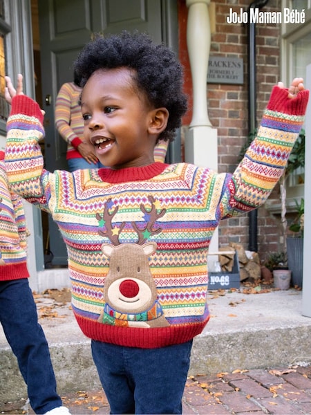 Jojo Maman Bébé Reindeer Appliqué Fairisle Pattern Jumper (C61268) | €47