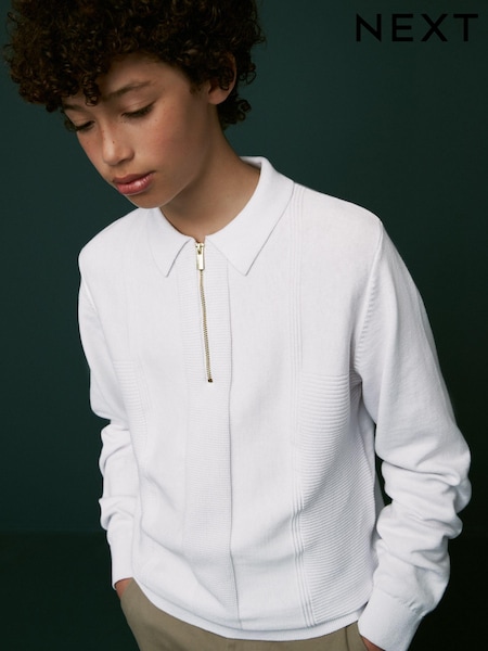 Bela - Textured Knit Zip Neck Long Sleeve Polo Shirt (3-16yrs) (C61696) | € 12 - € 16