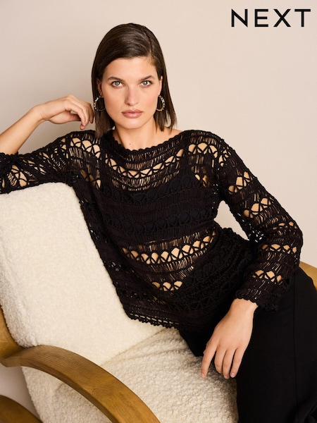 Schwarz - Open Stitch Long Sleeve Jumper (C61995) | 15 €