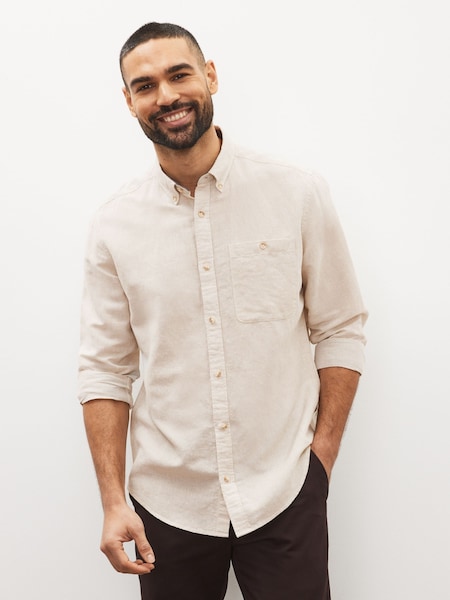 Stone Regular Fit Linen Blend Long Sleeve Shirt (C62206) | €6