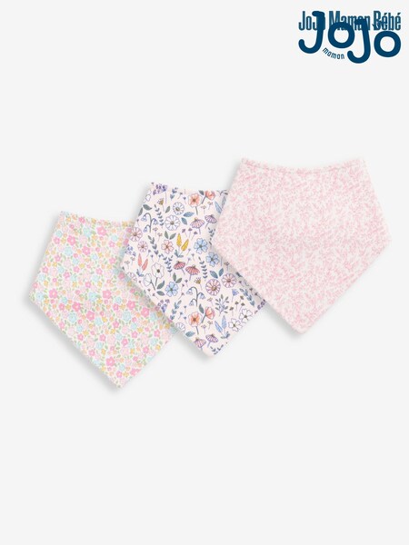 Розовая в цветочек - Jojo Maman Bébé 3-pack Cotton Baby Dribble Bibs (C62230) | €20
