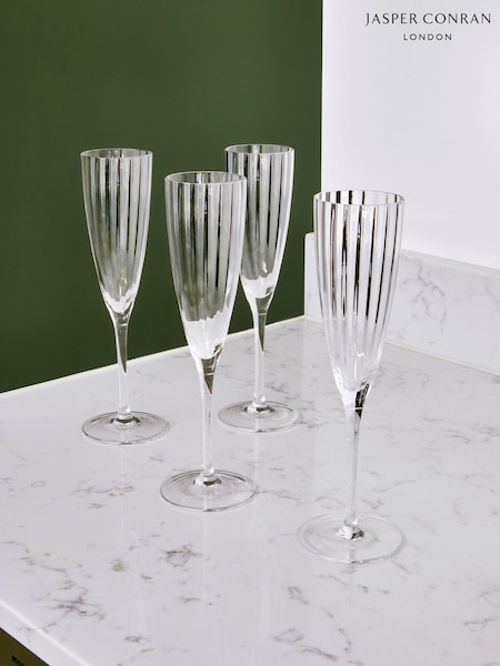 Jasper Conran London Set of 4 Clear Fluted Champagne Flute Glasses (C62475) | €61