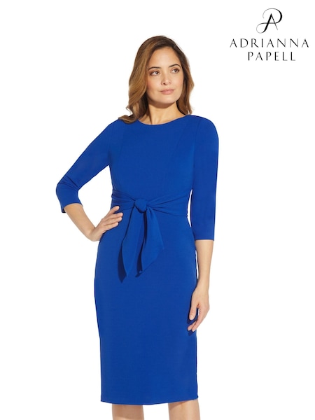 Adrianna Papell Blue Knit Crepe Tie Waist Sheath Dress (C62477) | ₪649