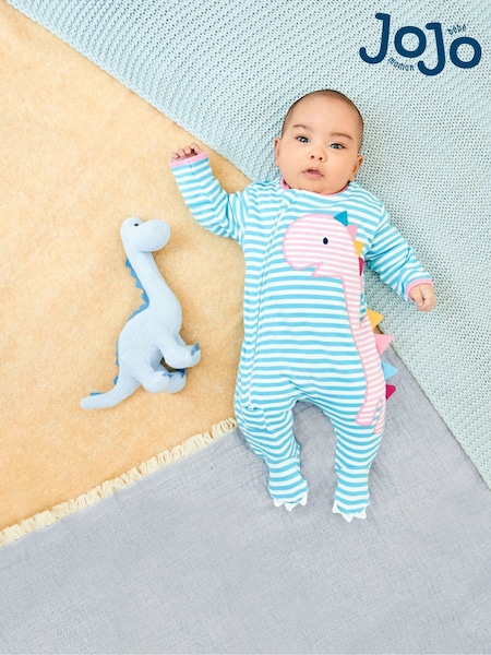 JoJo Maman Bébé Pink Dinosaur Appliqué Zip Cotton Baby Sleepsuit (C62520) | R$ 215