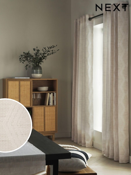 Natural Next Textured Jacquard Eyelet Lined Curtains (C62673) | €34 - €72