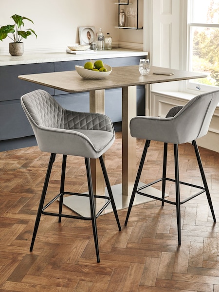 Soft Velvet Mid Grey Hamilton Fixed Height Quilted Kitchen Bar Stool (C62726) | €190