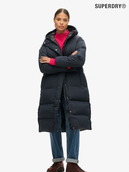 Superdry Blue Hooded Longline Puffer Coat (C62874) | ₪729