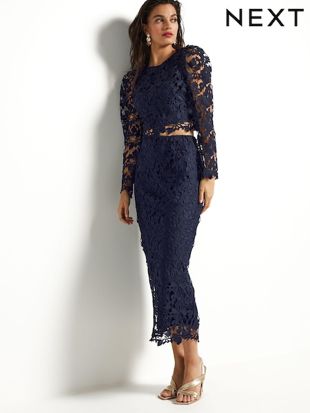 Navy Blue Lace Co-Ord Midi Skirt (C62922) | €33