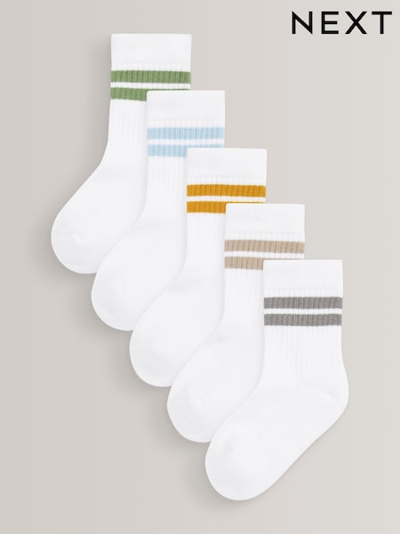 Blanco/Neutro - Cushioned Footbed Cotton Rich Ribbed Tipped Socks 5 Pack (C63049) | 10 € - 14 €