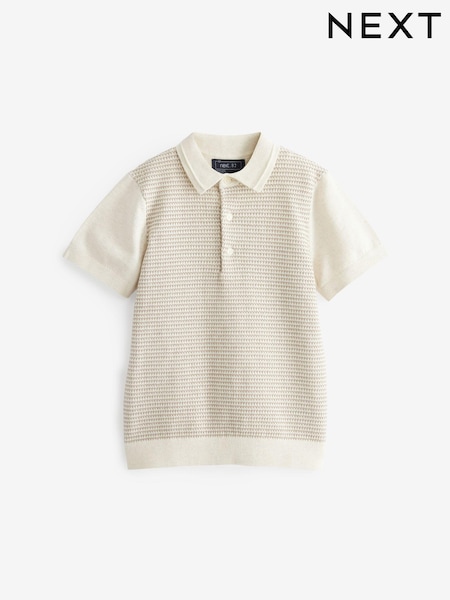 Ecru Cream Knitted Short Sleeve Textured Polo Shirt (3-16yrs) (C63109) | €7.50 - €10.50