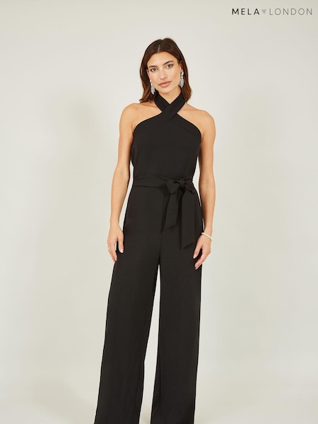 Mela Black Cross Over Halter Neck Jumpsuit (C63223) | €16
