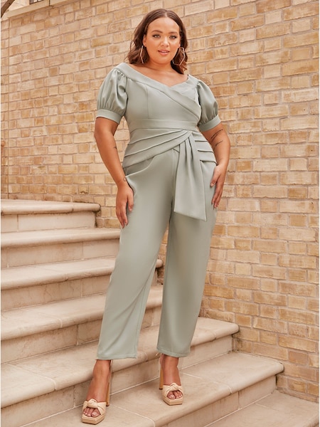 Chi Chi London Green Curve Puff Sleeve Bardot Jumpsuit (C63273) | €47.50