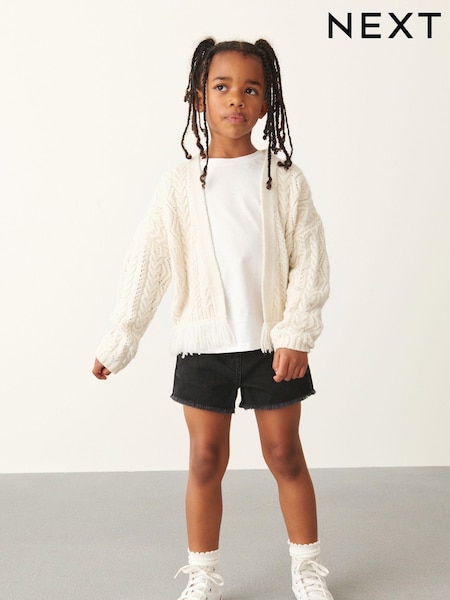 Black Regular Length Frayed Edge Denim Shorts (3-16yrs) (C63312) | R$ 90 - R$ 135