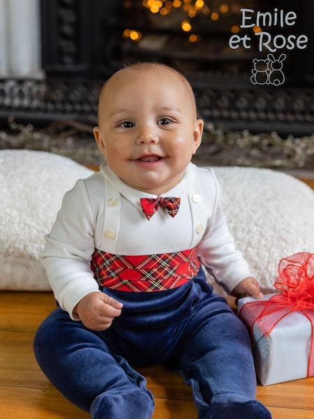 Emile Et Rose Navy Blue And Red Tartan Velour Bow Tie All In One (C63664) | 203 QAR