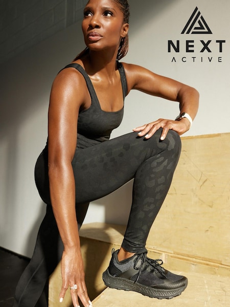 Schwarz/Geprägt/Leo-Print - Next Active Sports Tummy Control High Waisted Dry Tech Full Length Sculpting Leggings (C63667) | 14 €