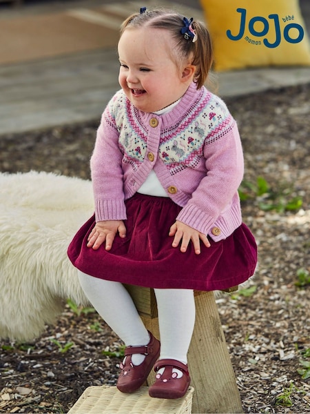 JoJo Maman Bébé Pink Mouse Fairisle Pattern Cardigan (C63772) | €45