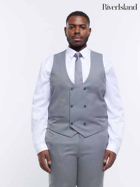 River Island Grey Big & Tall Twill Skinny Fit Waistcoat (C64557) | €25