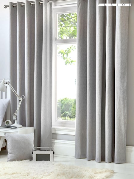 Fusion Silver Sorbonne 100% Cotton Pair of Eyelet Room Darkening Curtains (C64804) | €29 - €89
