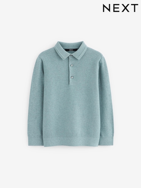 Blau - Long Sleeve Knitted Textured Polo Shirt (3-16yrs) (C64851) | 4 € - 6 €