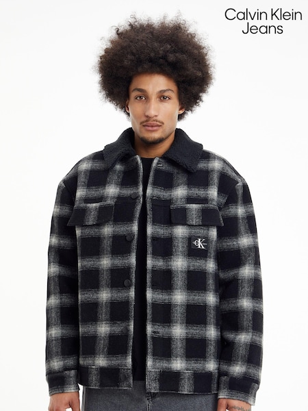Calvin Klein Jeans Black Sherpa Check Trucker Jacket (C65145) | €80