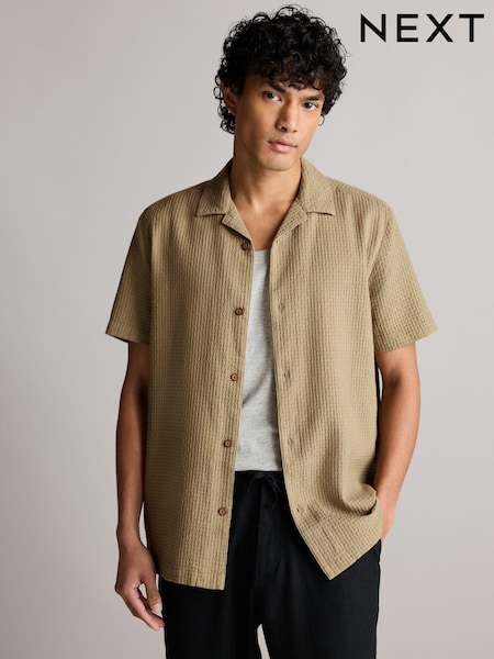 Neutral Textured Waffle Short Sleeve Shirt (C65234) | €12