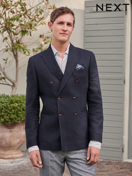 Navy Blue Signature Linen Blend Blazer (C65599) | € 20