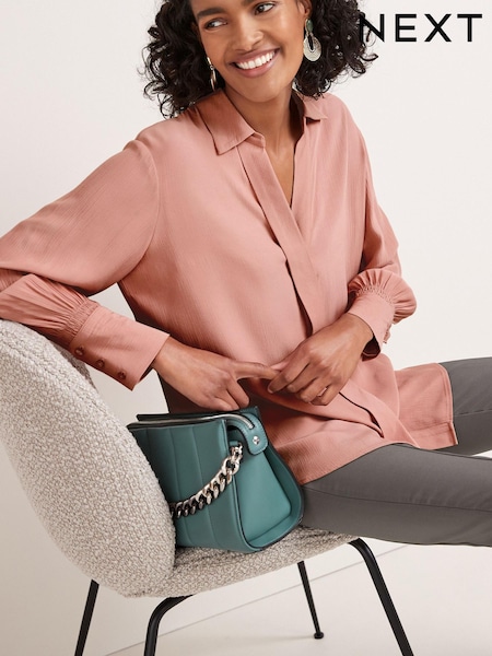 Blush Pink Long Sleeve Textured Satin Shirt (C65741) | €20