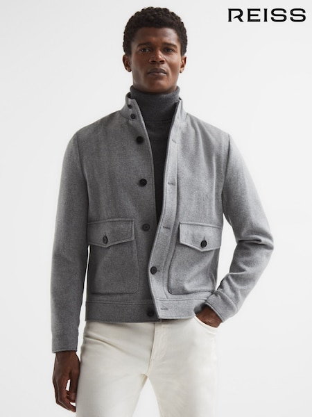 Reiss Soft Grey Vienna Wool Button-Through Jacket (C65960) | AED2,002