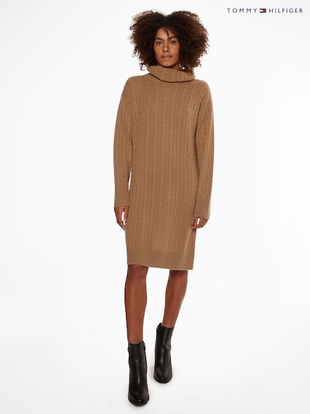 Tommy Hilfiger Cable Knit Roll Neck Brown Dress (C65981) | €108