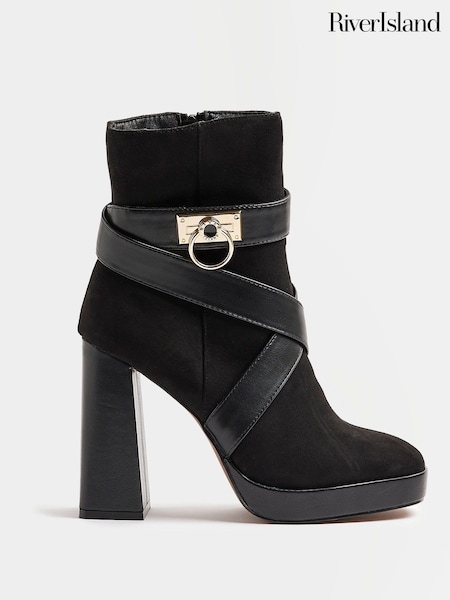 River Island Black Padlock Ankle Boots (C66216) | €22