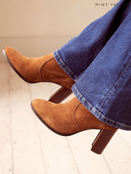 Mint Velvet Taupe Brown Suede Aurora Ankle Boots (C66231) | AED868